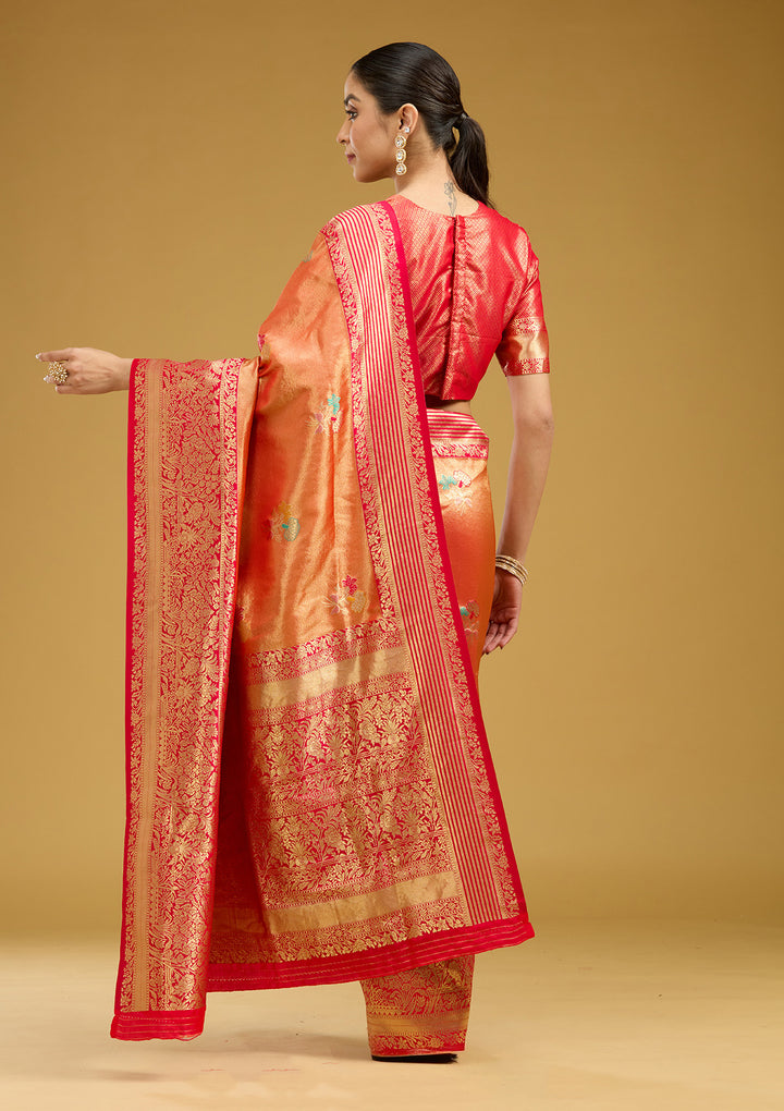 Rust Zariwork Art Silk Saree