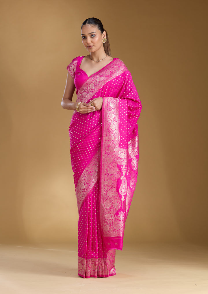 Magenta Pink Zariwork Art Silk Silk_Saree