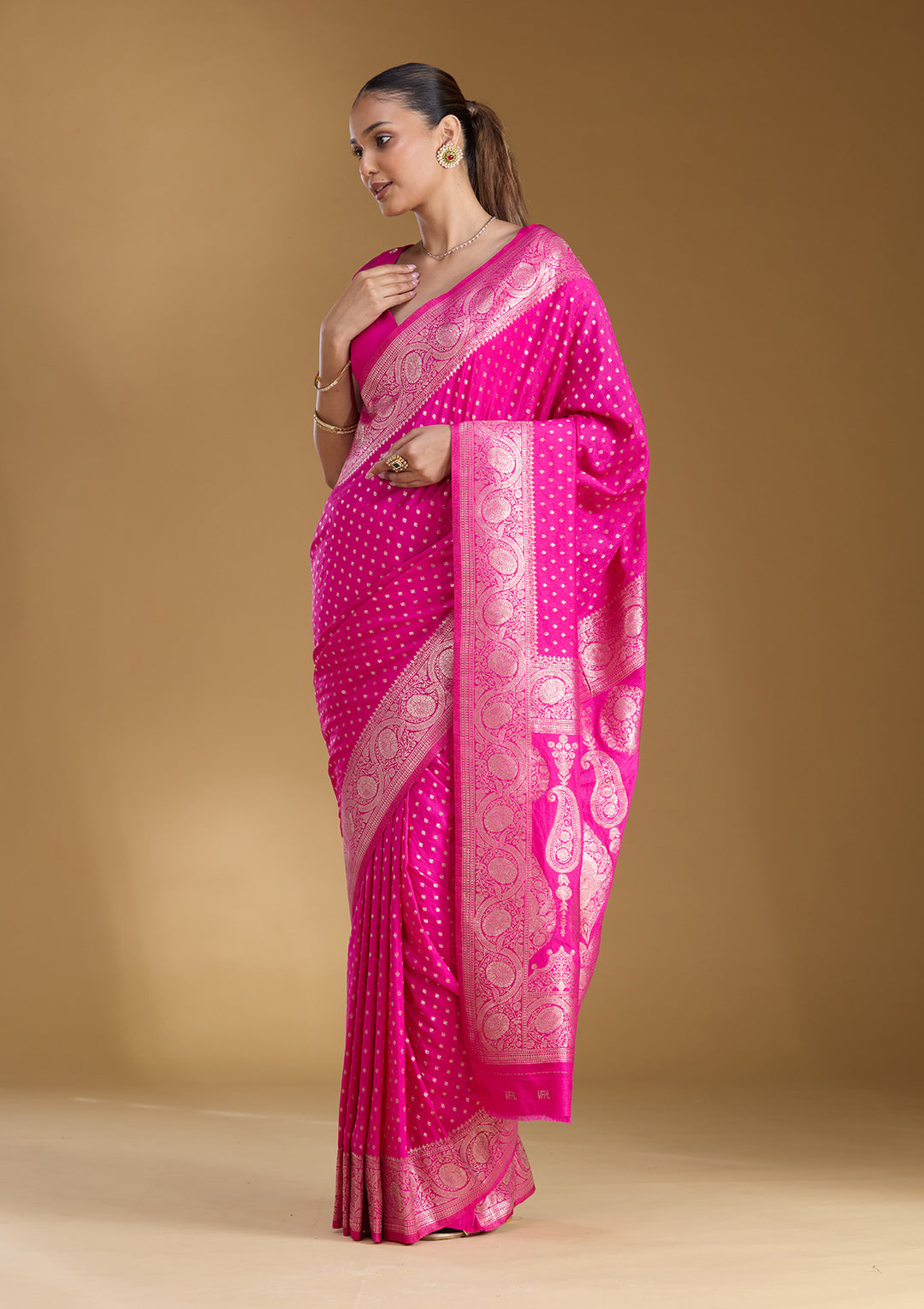 Magenta Pink Zariwork Art Silk Silk_Saree