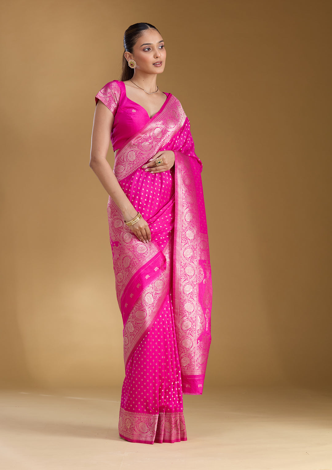 Magenta Pink Zariwork Art Silk Silk_Saree