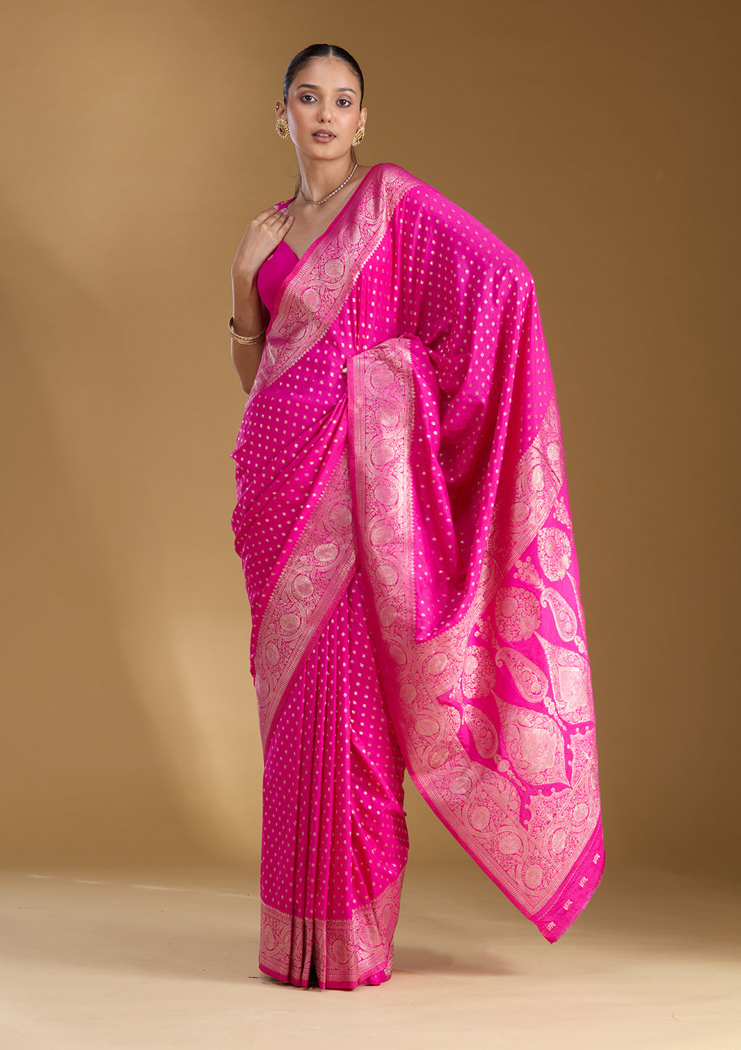 Magenta Pink Zariwork Art Silk Silk_Saree
