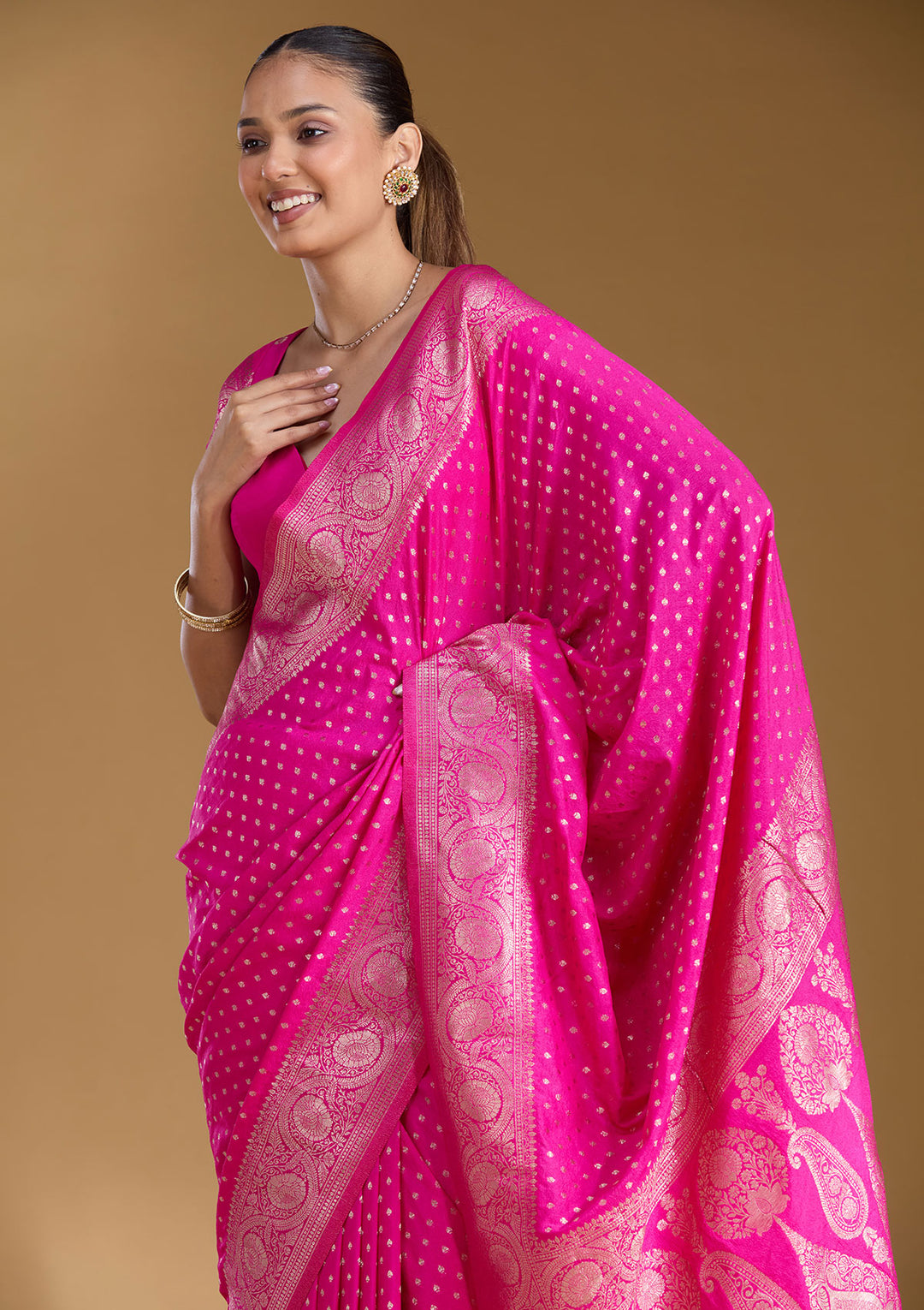 Magenta Pink Zariwork Art Silk Silk_Saree