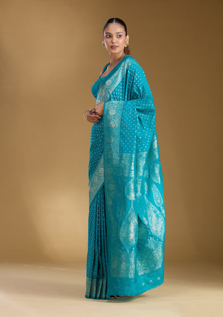 Peacock Blue Zariwork Art Silk Silk_Saree