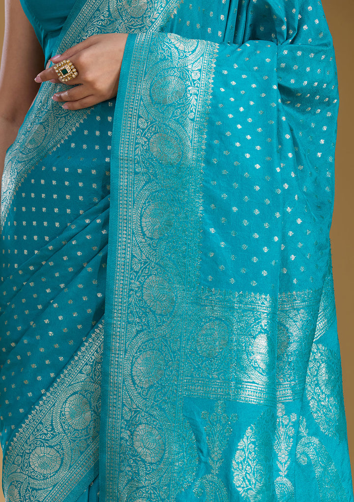 Peacock Blue Zariwork Art Silk Silk_Saree