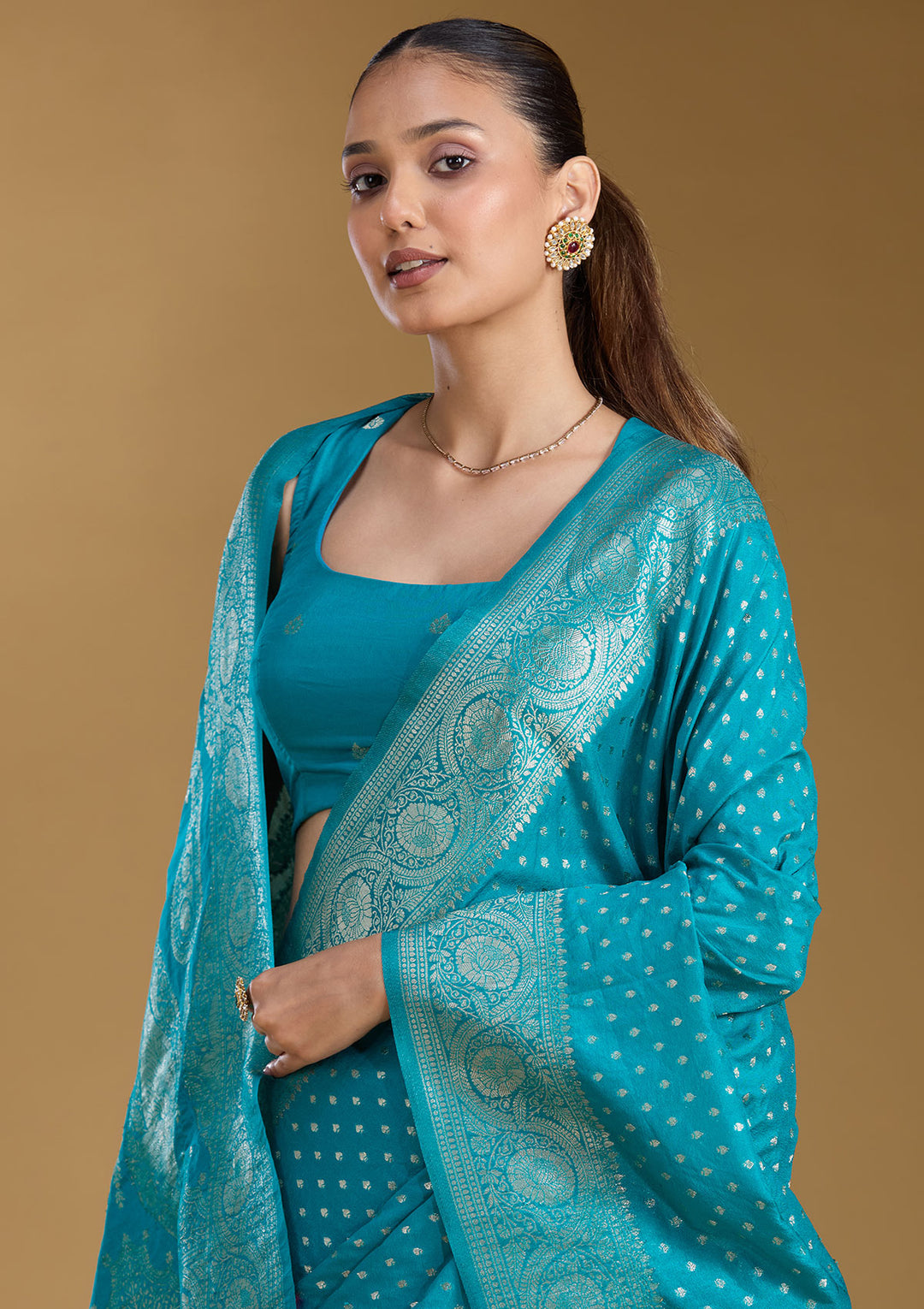 Peacock Blue Zariwork Art Silk Silk_Saree