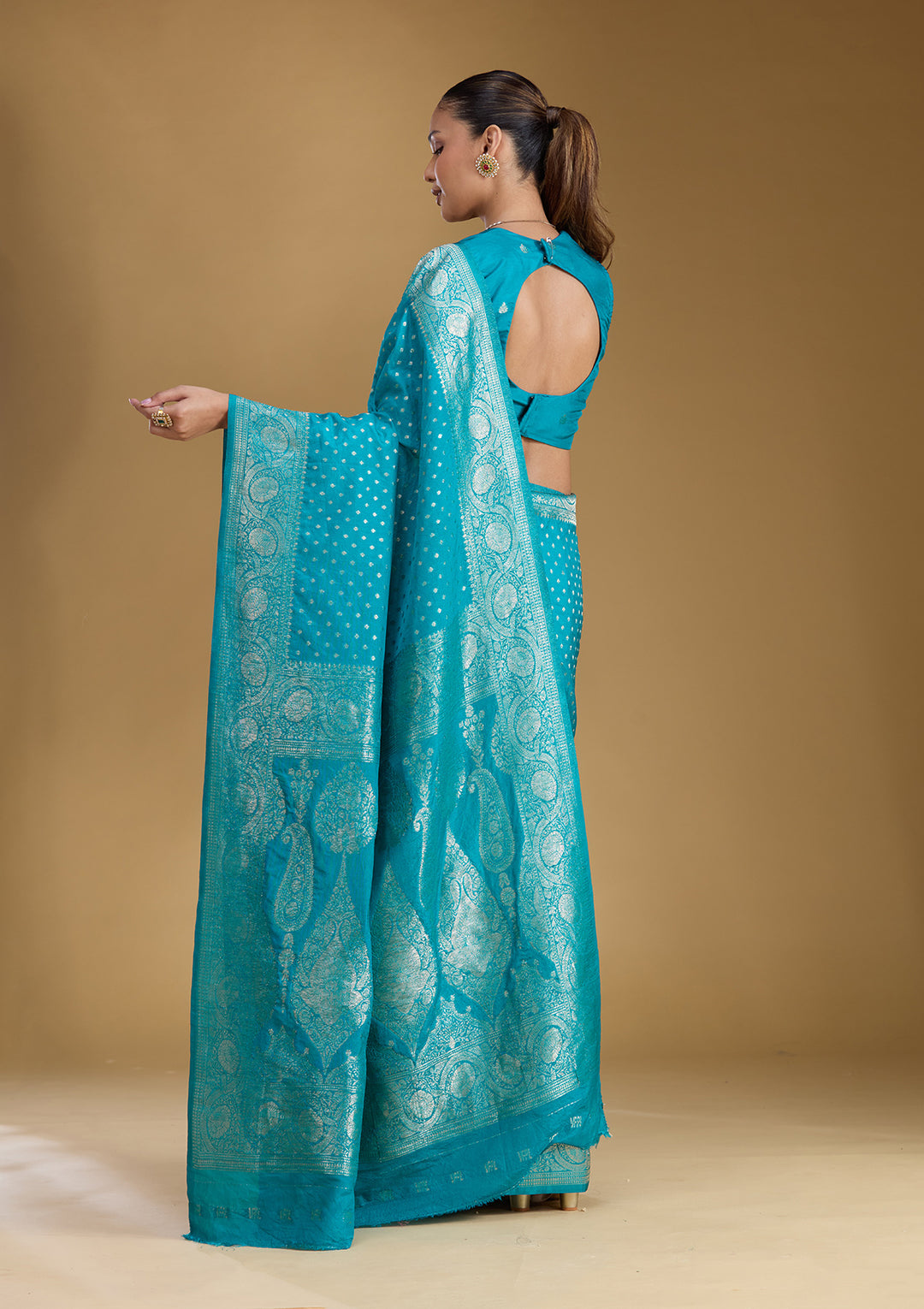 Peacock Blue Zariwork Art Silk Silk_Saree
