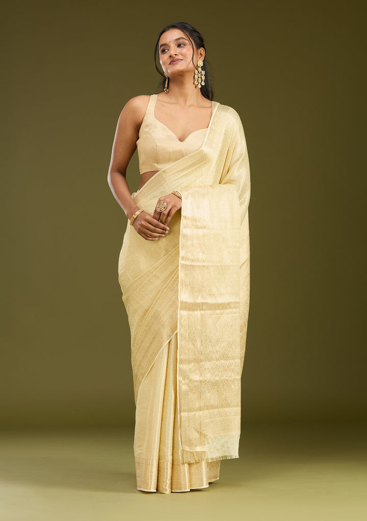 Cream Zariwork Georgette Silk Saree