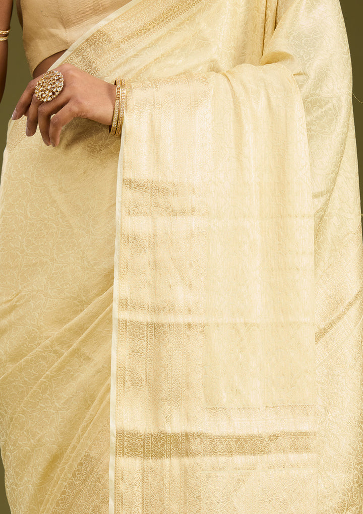 Cream Zariwork Georgette Silk Saree
