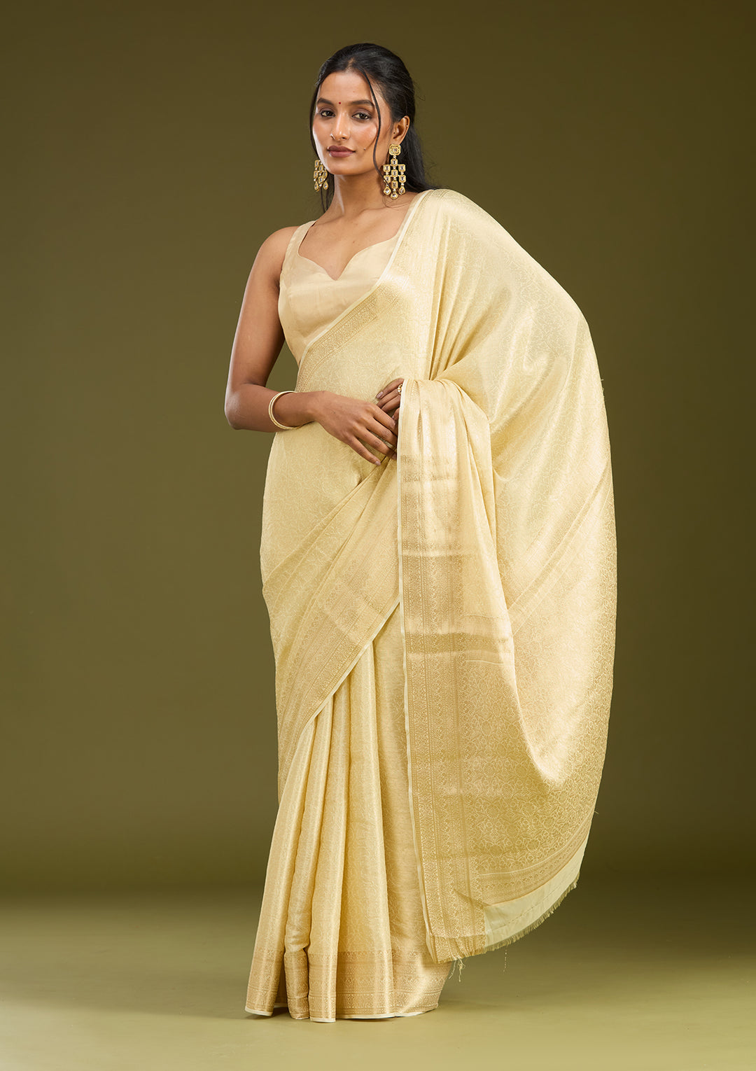 Cream Zariwork Georgette Silk Saree