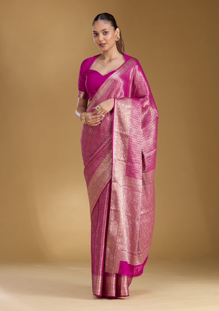 Magenta Pink Zariwork Georgette Silk_Saree