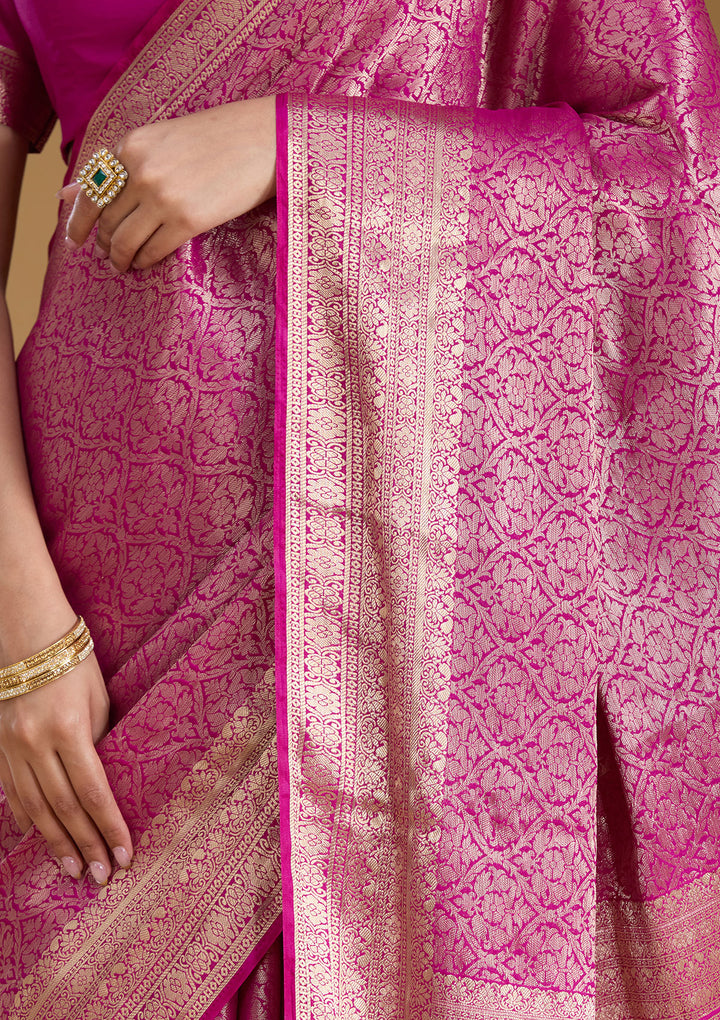 Magenta Pink Zariwork Georgette Silk_Saree