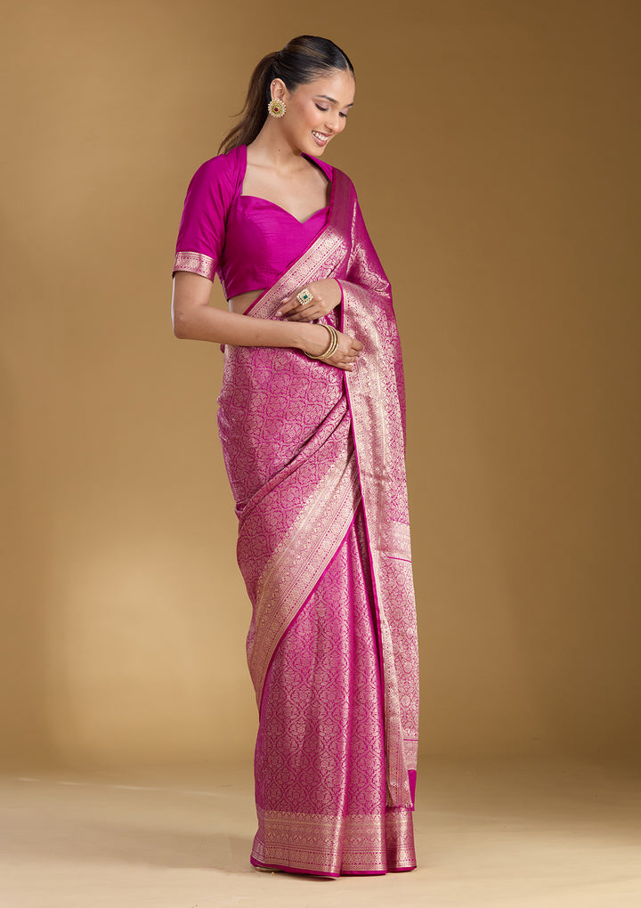 Magenta Pink Zariwork Georgette Silk_Saree