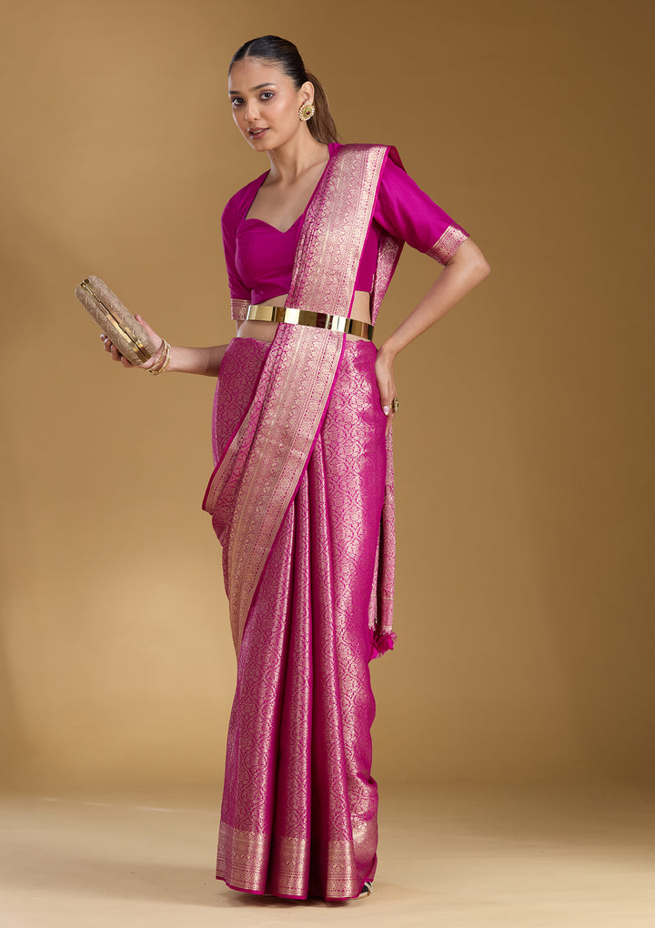 Magenta Pink Zariwork Georgette Silk_Saree