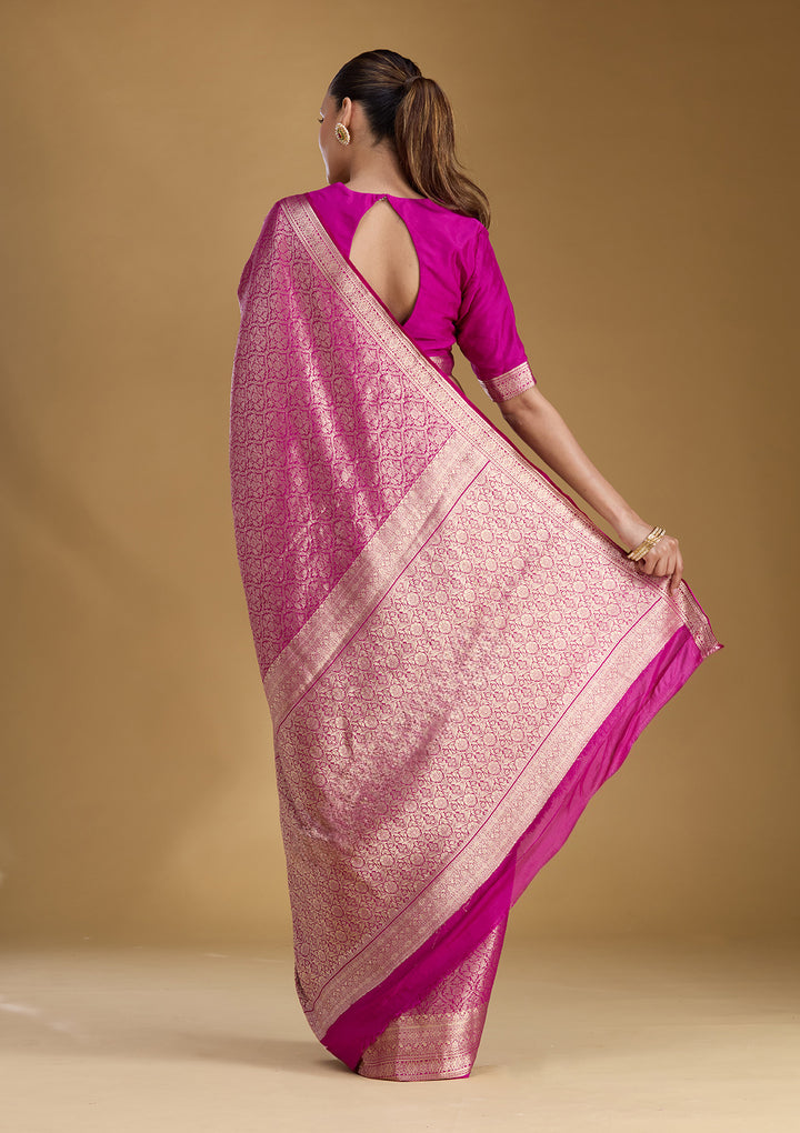 Magenta Pink Zariwork Georgette Silk_Saree