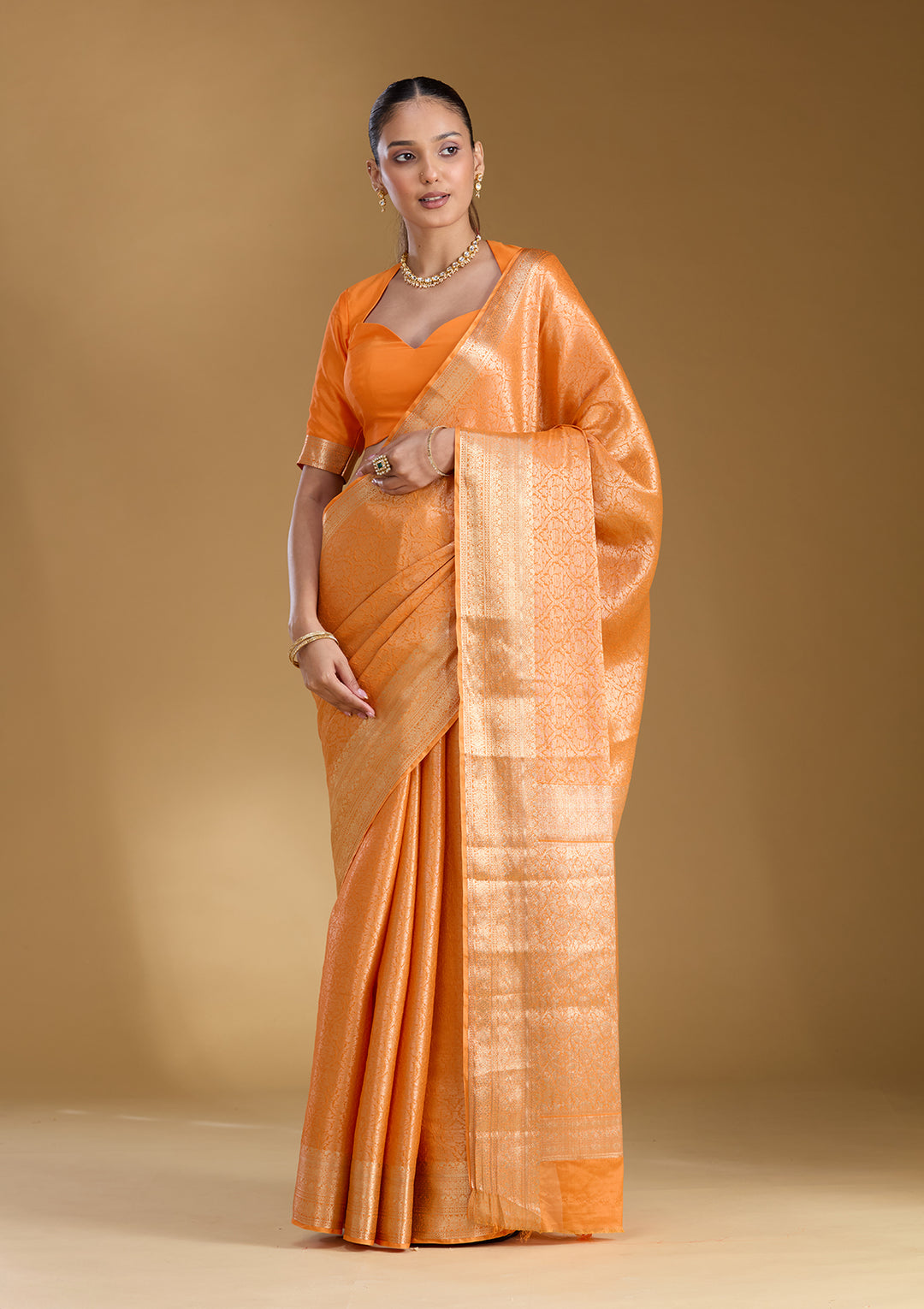 Orange Zariwork Georgette Silk_Saree
