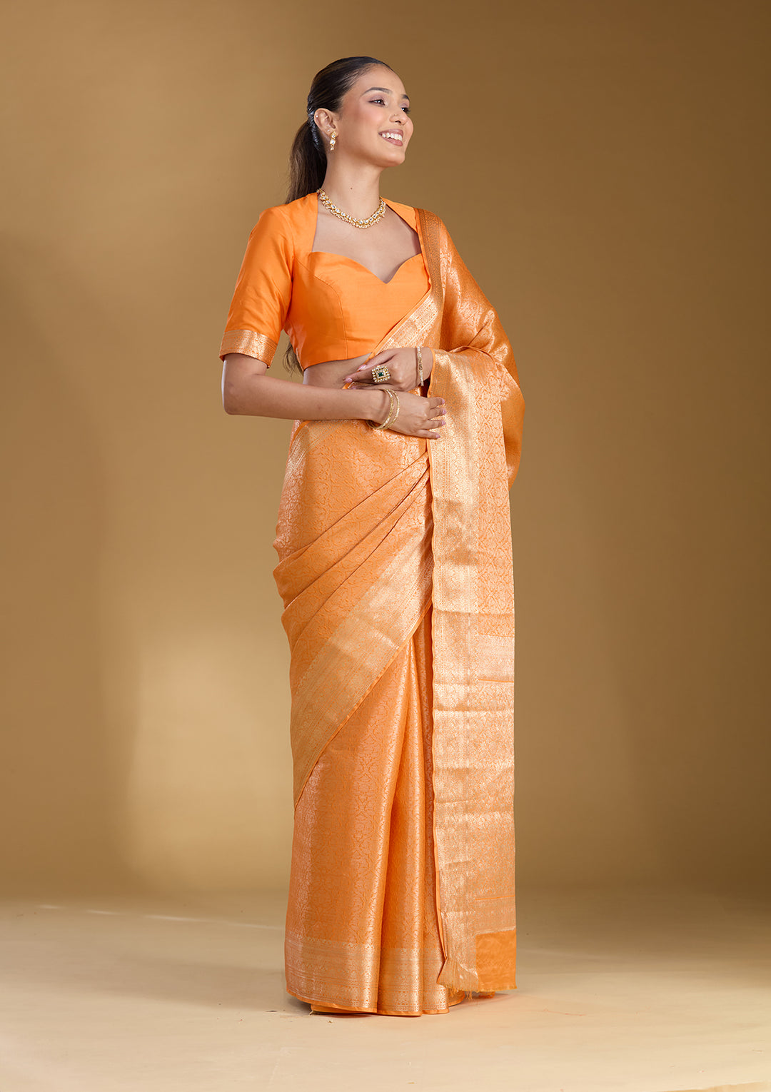 Orange Zariwork Georgette Silk_Saree