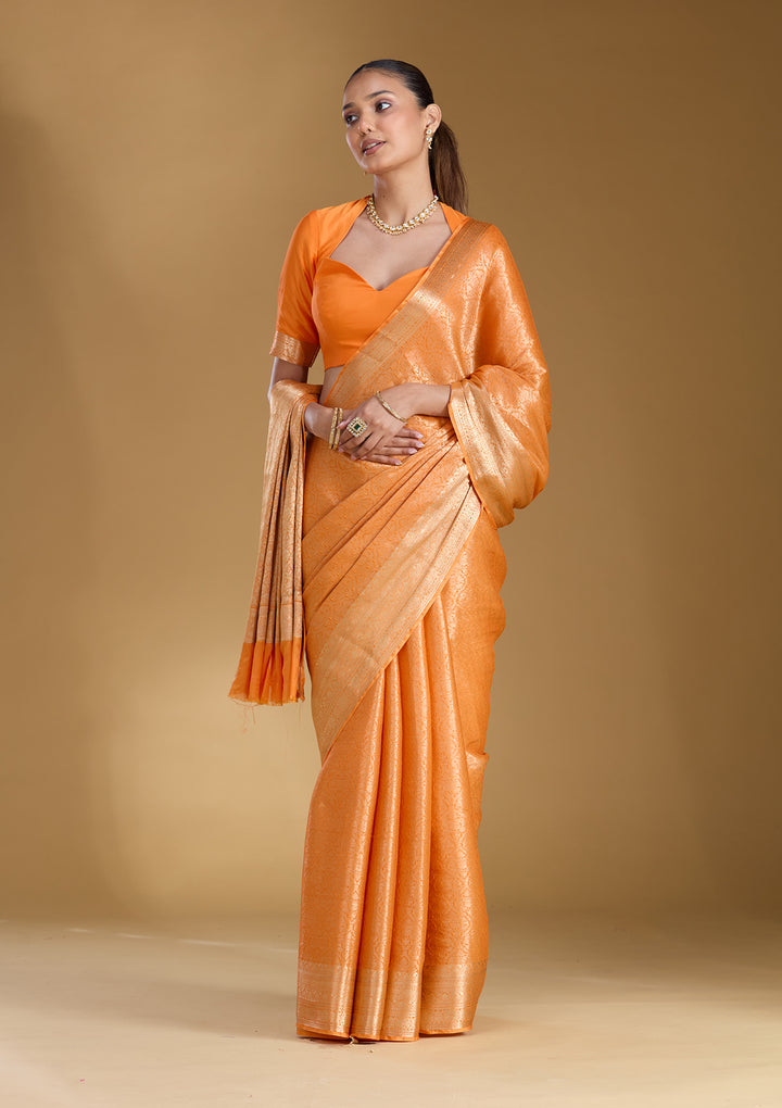 Orange Zariwork Georgette Silk_Saree