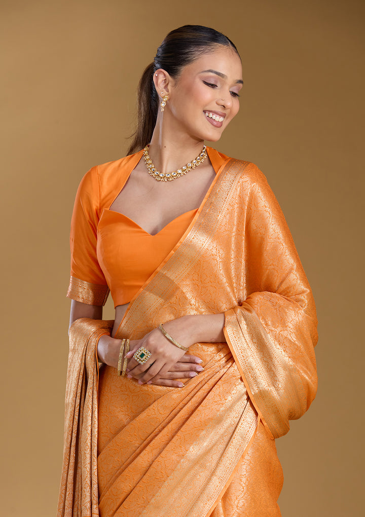 Orange Zariwork Georgette Silk_Saree