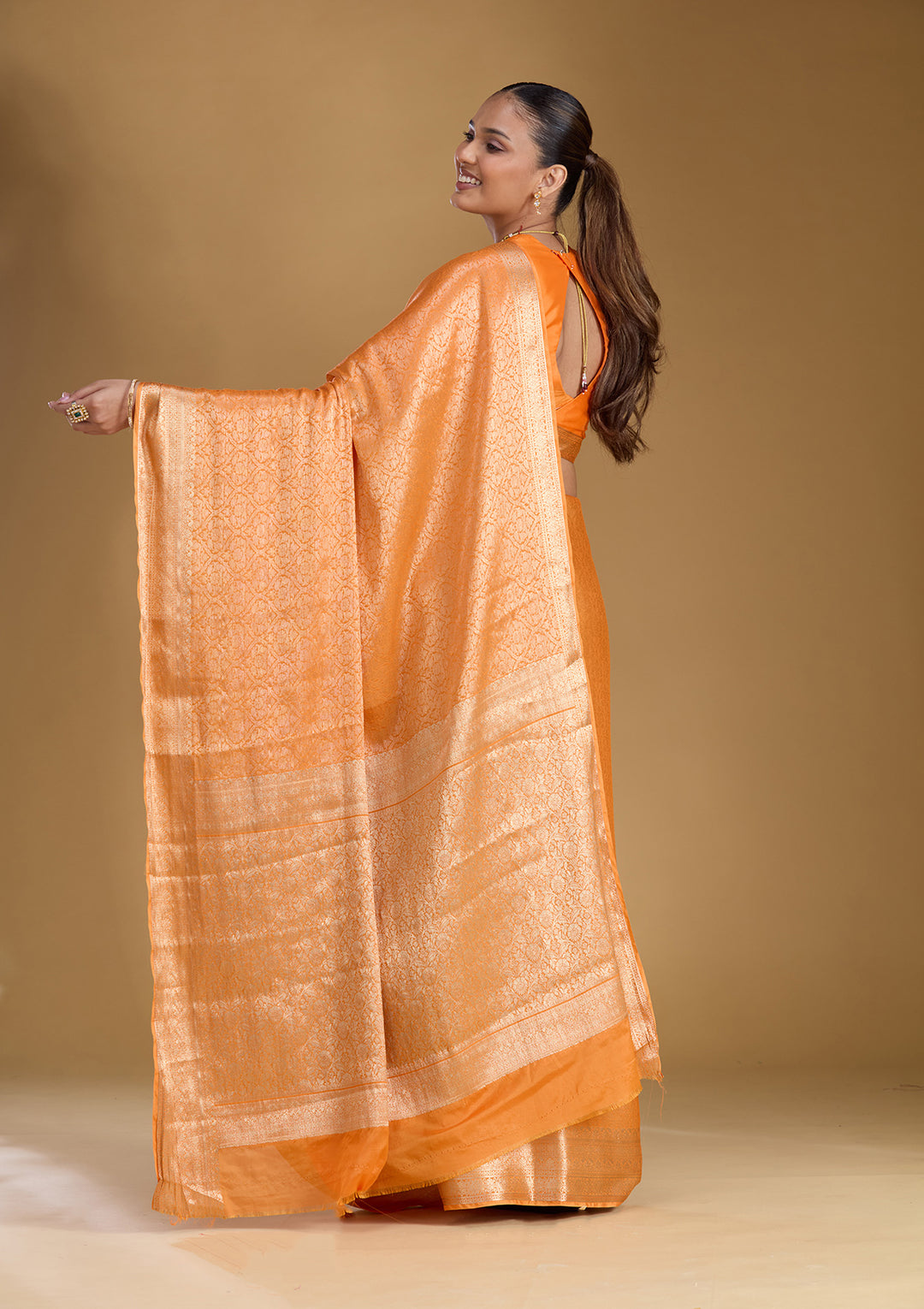 Orange Zariwork Georgette Silk_Saree