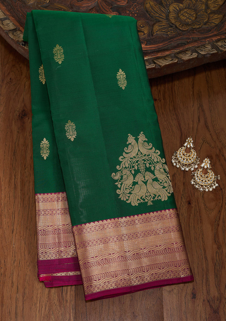 Bottle Green Zariwork (Gold) Silk Silk_Saree