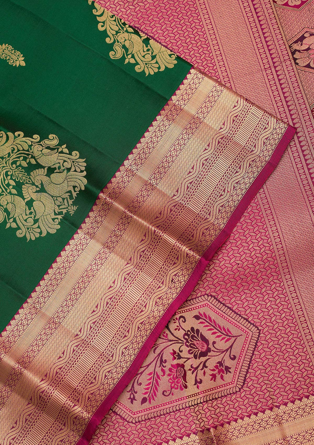 Bottle Green Zariwork (Gold) Silk Silk_Saree