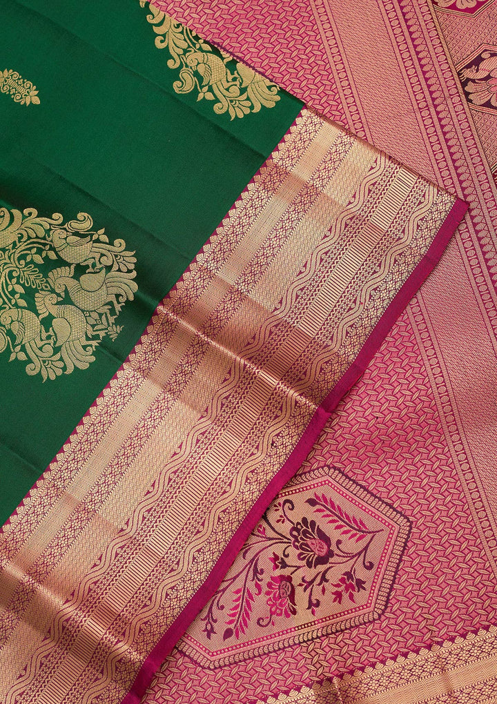 Bottle Green Zariwork (Gold) Silk Silk_Saree