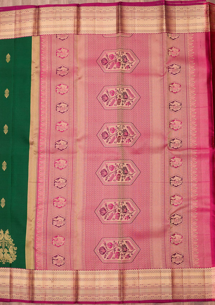 Bottle Green Zariwork (Gold) Silk Silk_Saree