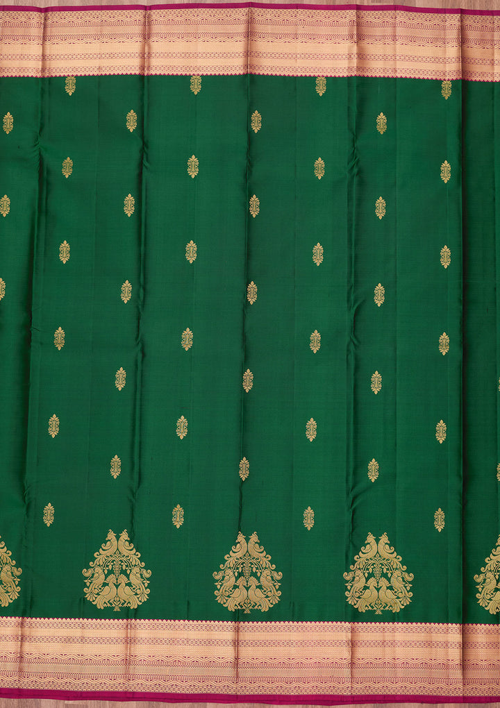 Bottle Green Zariwork (Gold) Silk Silk_Saree