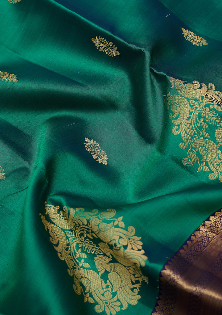 Parrot Green Zariwork (Gold) Silk Silk_Saree