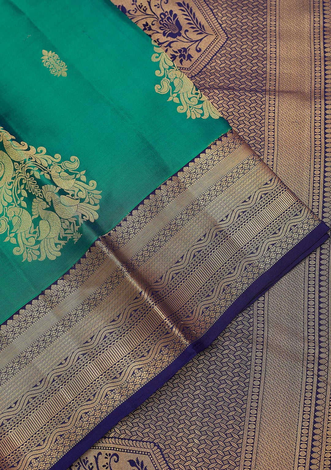 Parrot Green Zariwork (Gold) Silk Silk_Saree