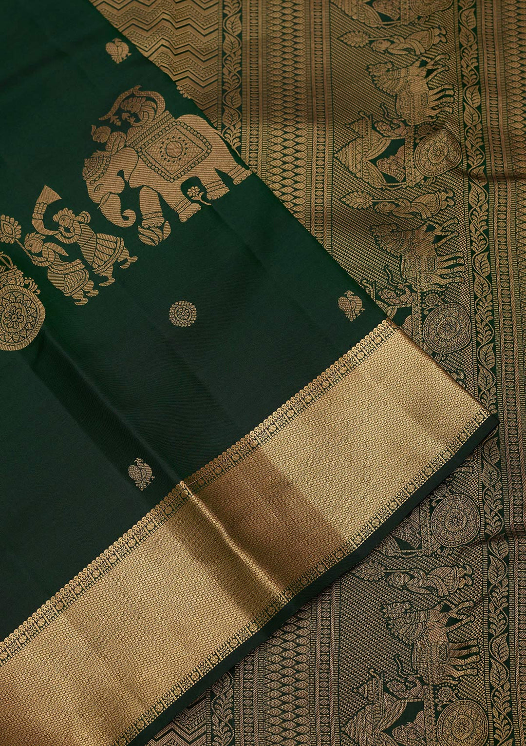 Bottle Green Zariwork (Gold) Silk Silk_Saree