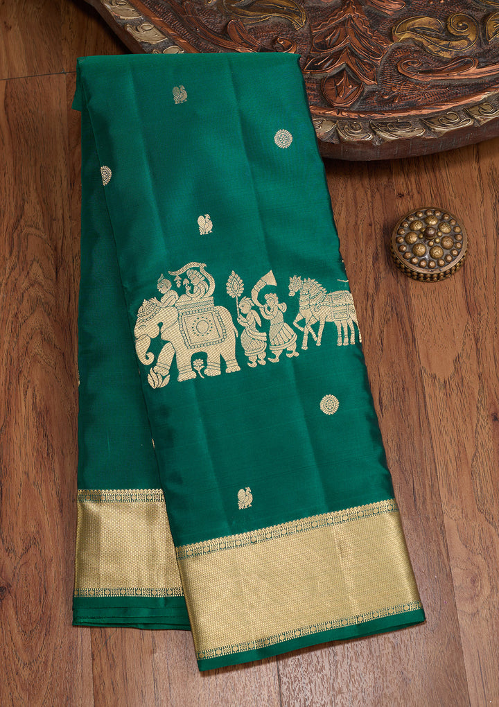 Peacock Blue Zariwork (Gold) Silk Silk_Saree