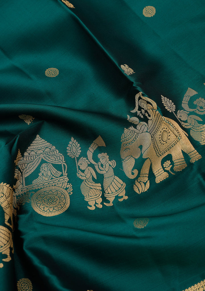 Peacock Blue Zariwork (Gold) Silk Silk_Saree