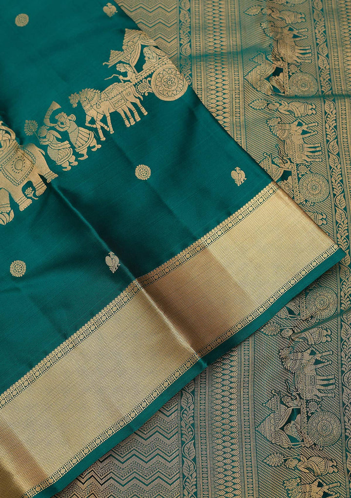 Peacock Blue Zariwork (Gold) Silk Silk_Saree
