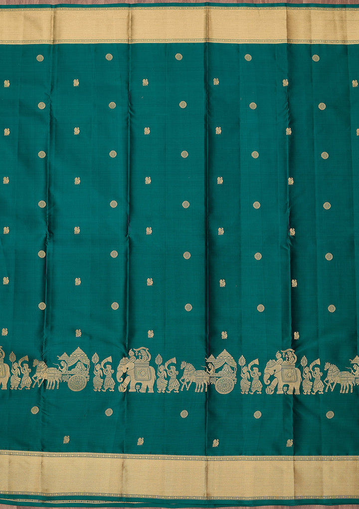 Peacock Blue Zariwork (Gold) Silk Silk_Saree