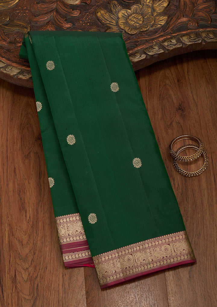 Bottle Green Zariwork Pure Silk Saree