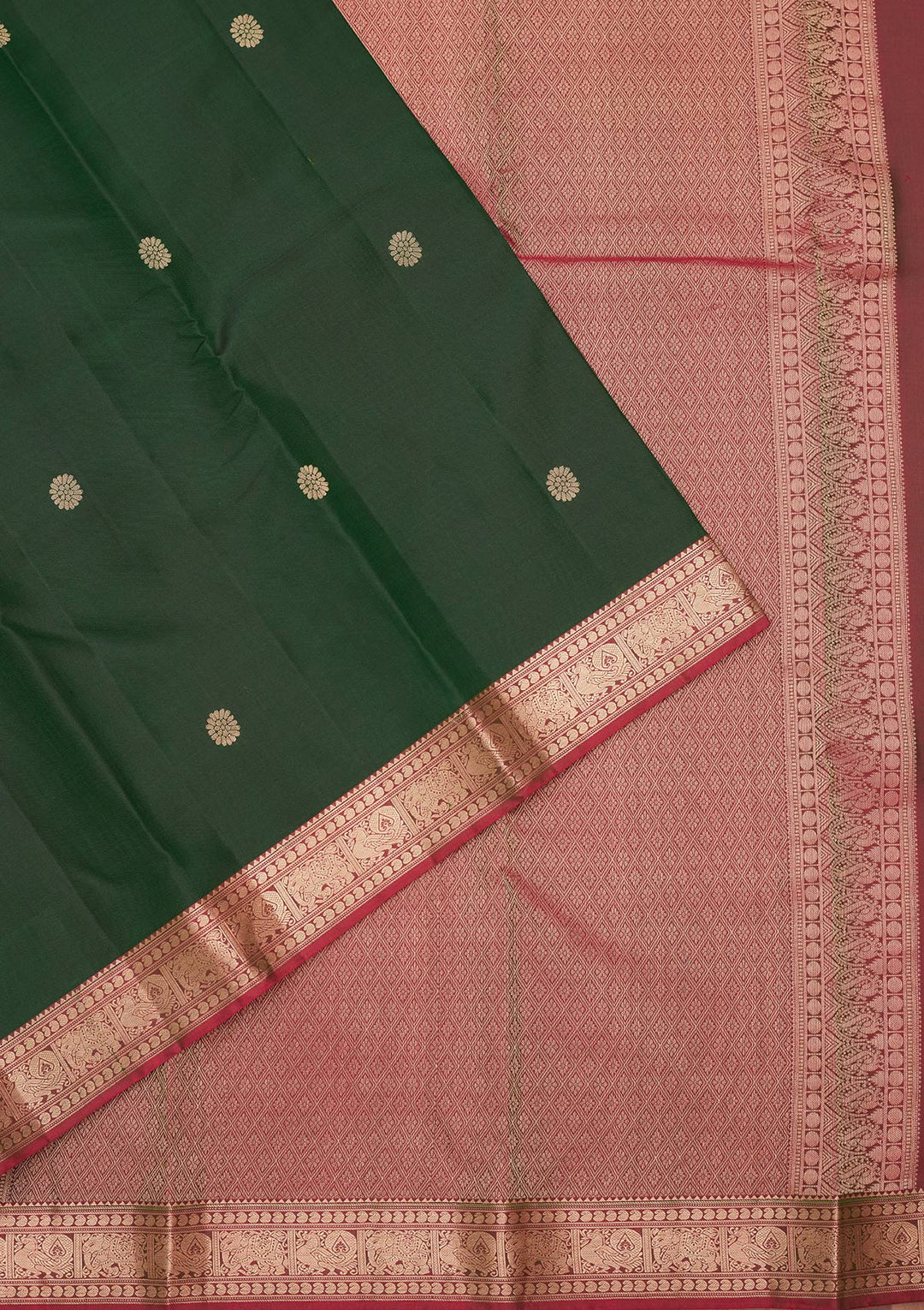 Bottle Green Zariwork Pure Silk Saree