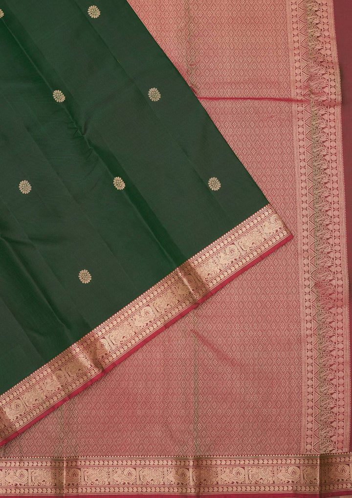 Bottle Green Zariwork Pure Silk Saree