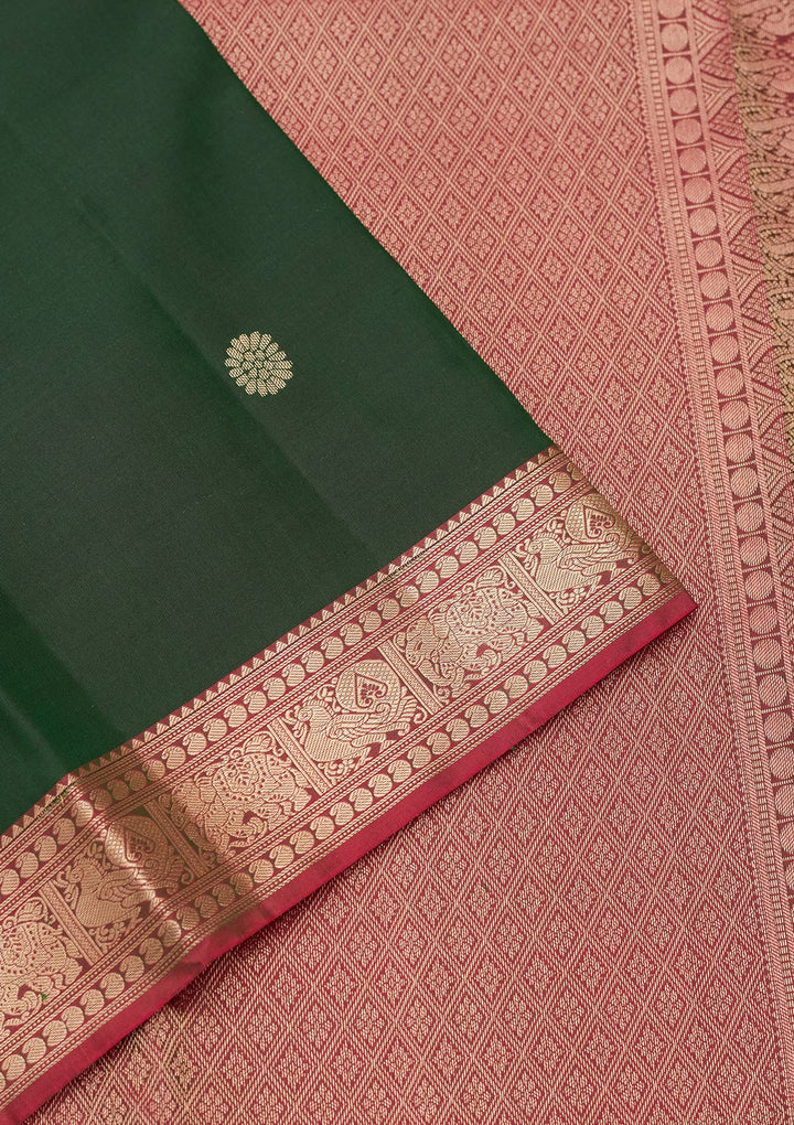Bottle Green Zariwork Pure Silk Saree