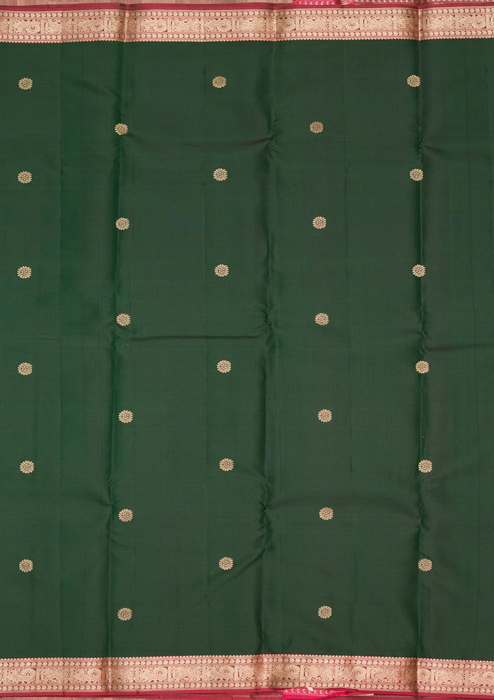Bottle Green Zariwork Pure Silk Saree