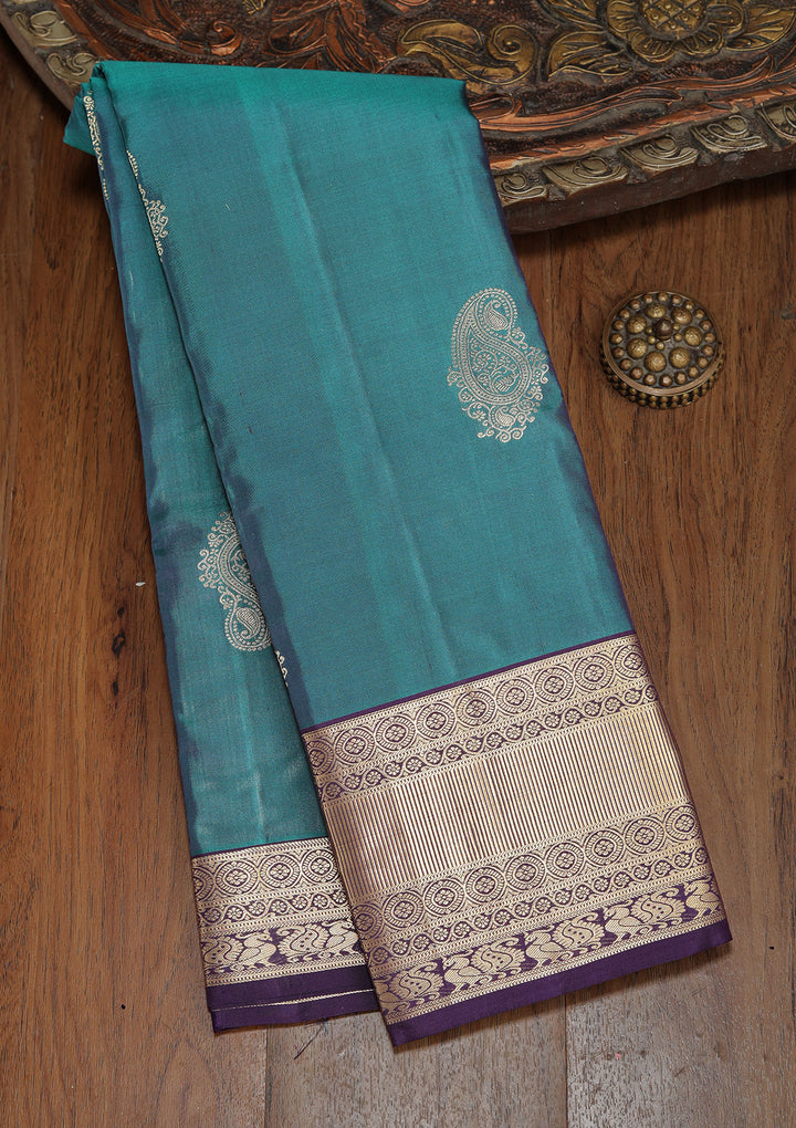 Peacock Green Zariwork Pure Silk Saree