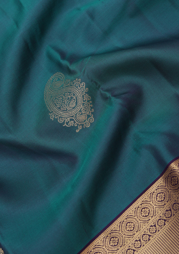 Peacock Green Zariwork Pure Silk Saree