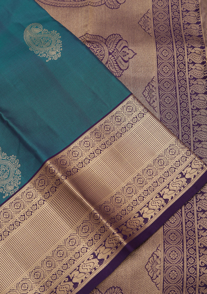 Peacock Green Zariwork Pure Silk Saree