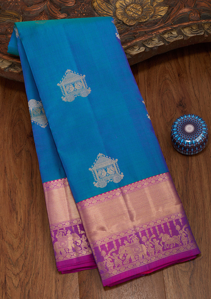 Peacock Blue Zariwork Silk Saree
