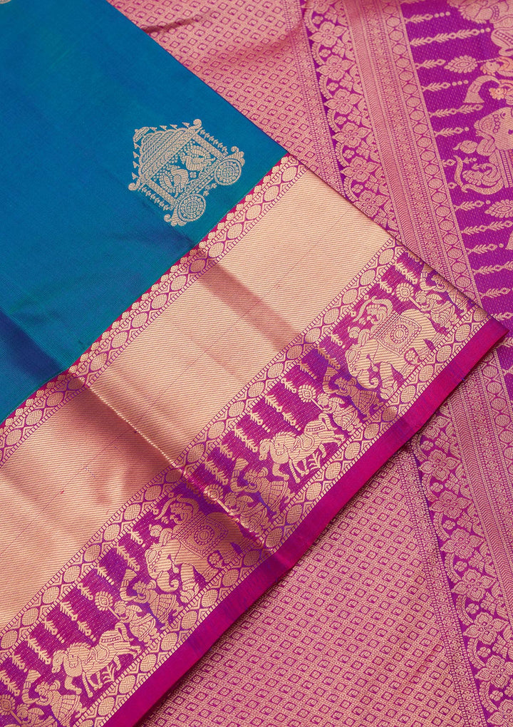 Peacock Blue Zariwork Silk Saree