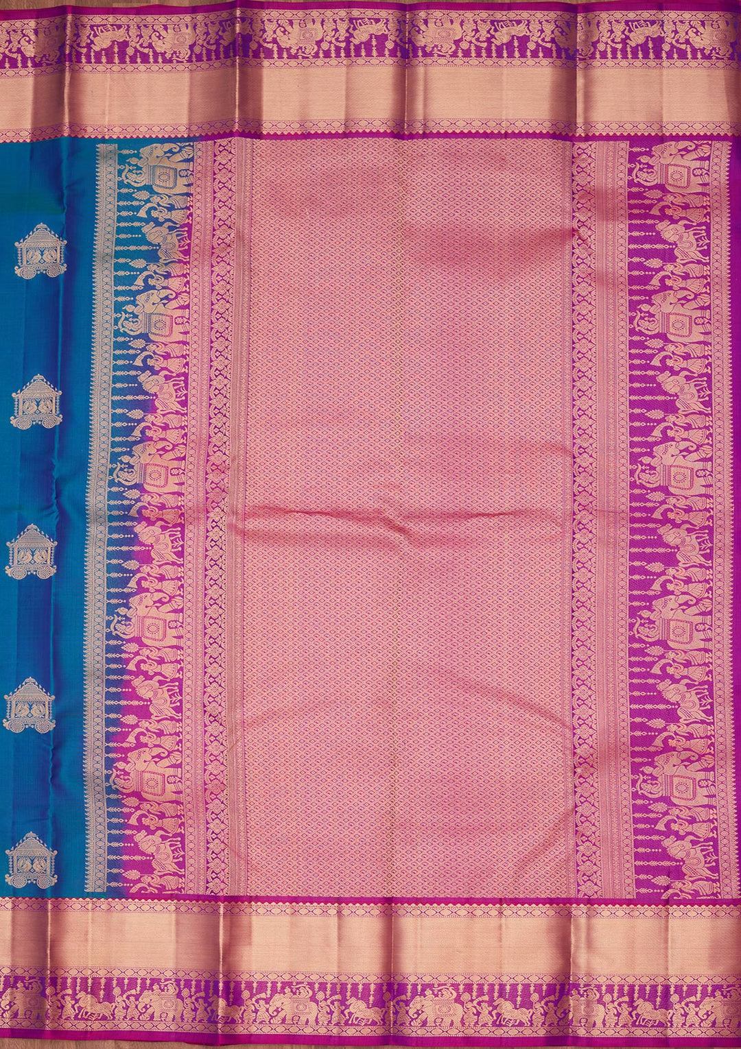 Peacock Blue Zariwork Silk Saree
