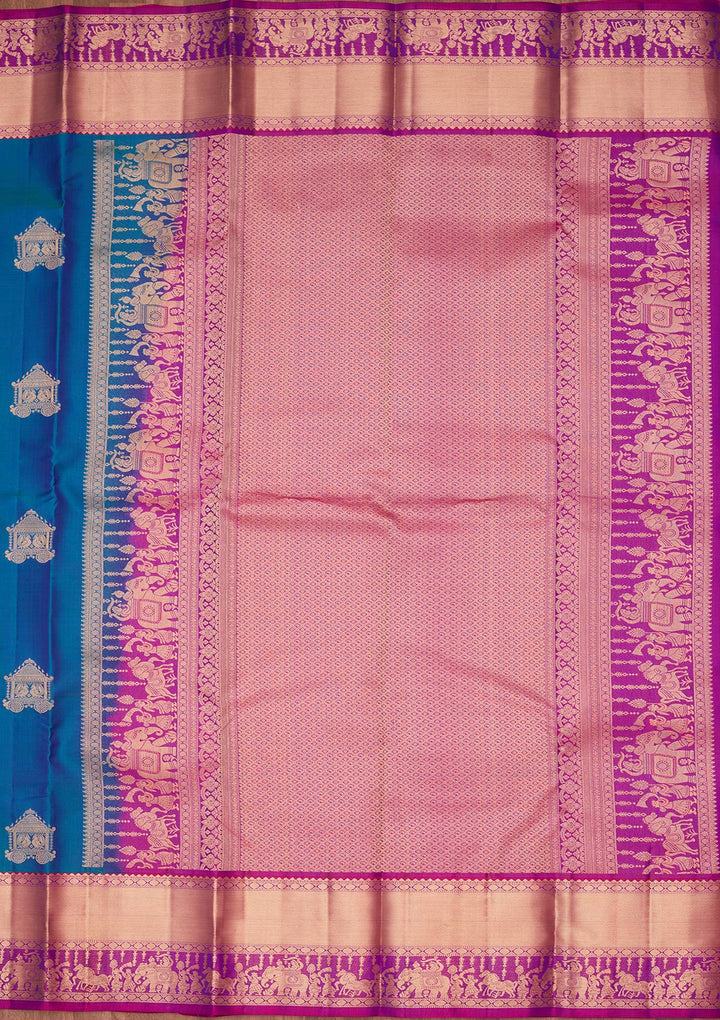 Peacock Blue Zariwork Silk Saree