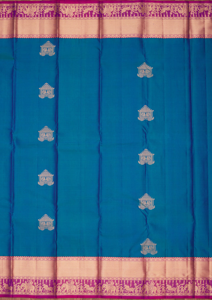 Peacock Blue Zariwork Silk Saree