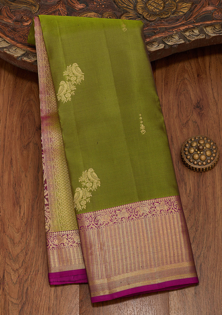 Parrot Green Zariwork Silk Saree