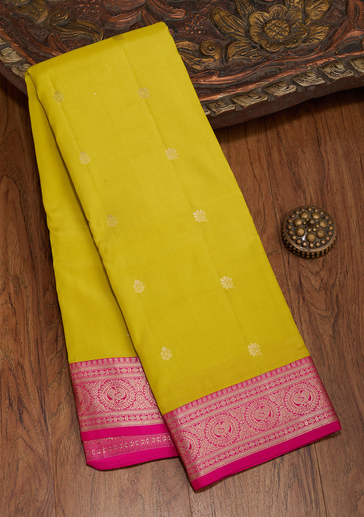 Lemon Yellow Zariwork Pure Silk Saree